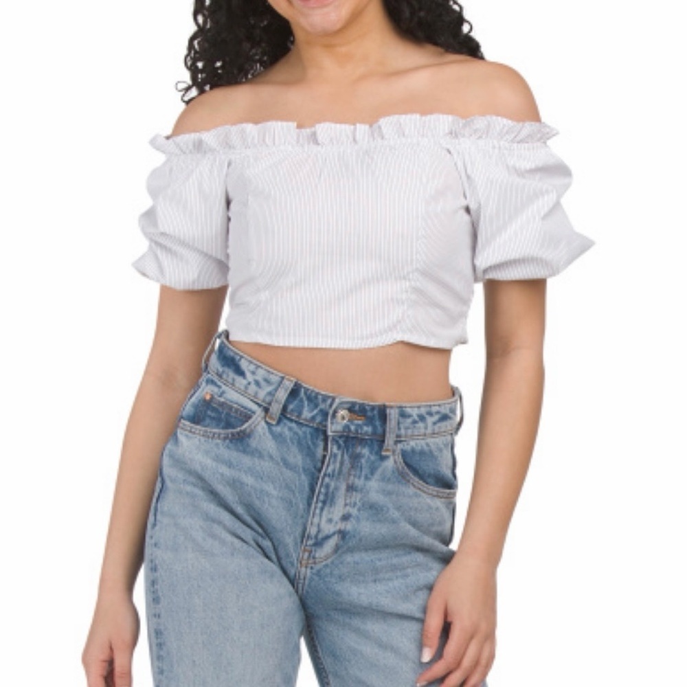 White Off-Shoulder Ruffle Top - Picture 1 of 6